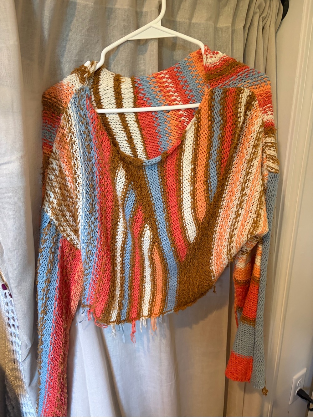Free People Multicolor Striped Off-the-Shoulder Sweater — Coral, Sky Blue & Tan